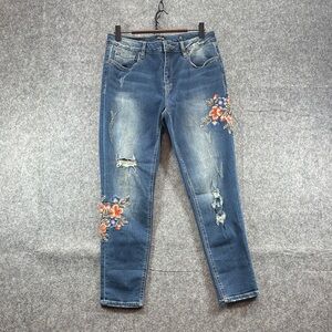 Miss Me Blue Jeans with Floral Embroidery